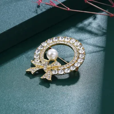 Fashionable Pearl Shine Stone Brooch Hijab Pin